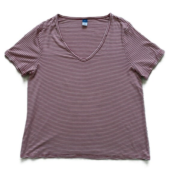 Old Navy Tops - OLD NAVY | Luxe Pink & White Striped V-Neck T-Shirt Sz S